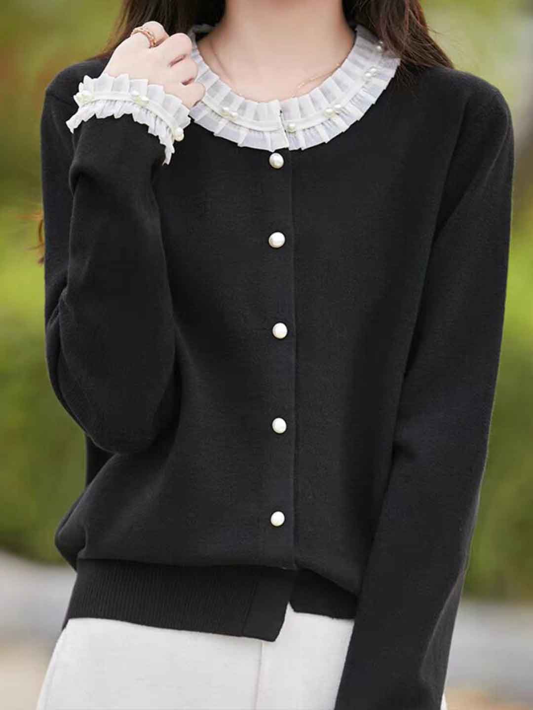 Kylie Loose Crew Neck Floral Sleeve Knitted Cardigan