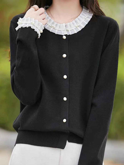 Kylie Loose Crew Neck Floral Sleeve Knitted Cardigan