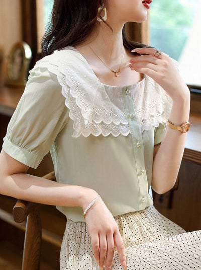 Mariah Retro Square Neck Chiffon Top