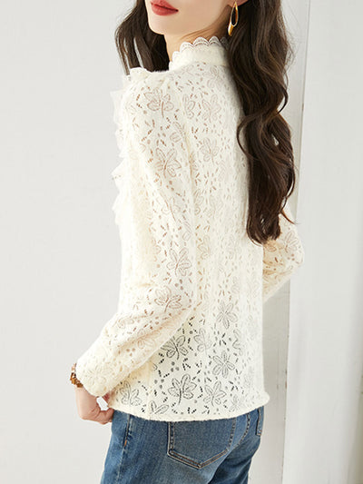 Chloe Retro Lace Solid Color Cardigan