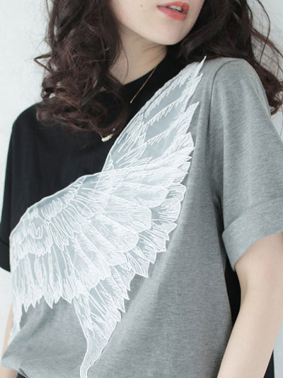 Kayla Individual Crew Neck Splicing Feather Top