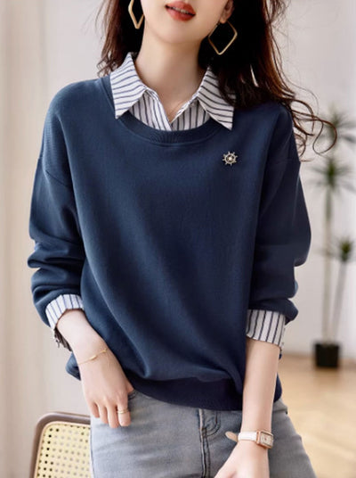 Isabella Casual Patchwork Striped Sweatshirt