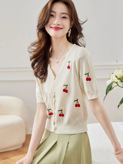 Natalie Classic Embroidered Hollowed Knitted Top