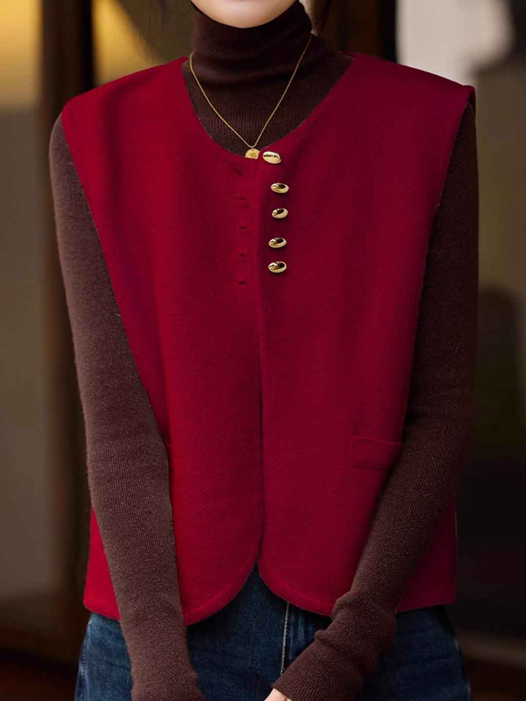 Gianna Retro Crew Neck Solid Color Knitted Vest