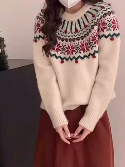 Emily Retro Jacquard Pullover Knitted Sweater