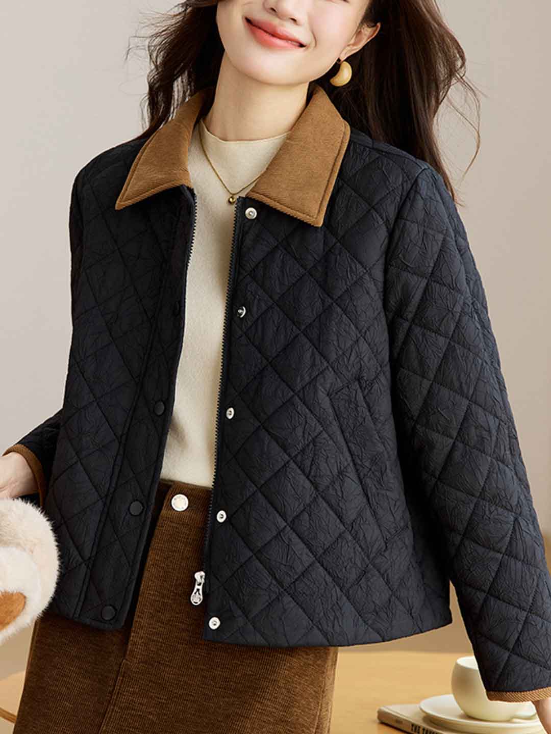 Natalie Classic Lapel Colorblocked Winter Coat