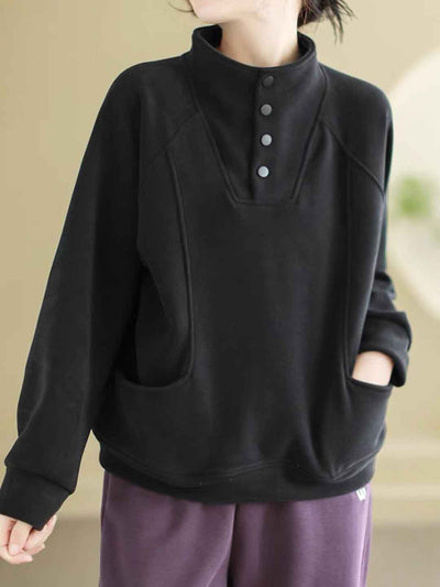 Maria Loose Turtleneck Solid Color Velvet Sweatshirt