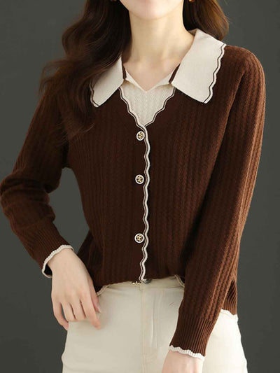 Camila Casual Lapel Mock Two-Piece Knitted Pullover Top