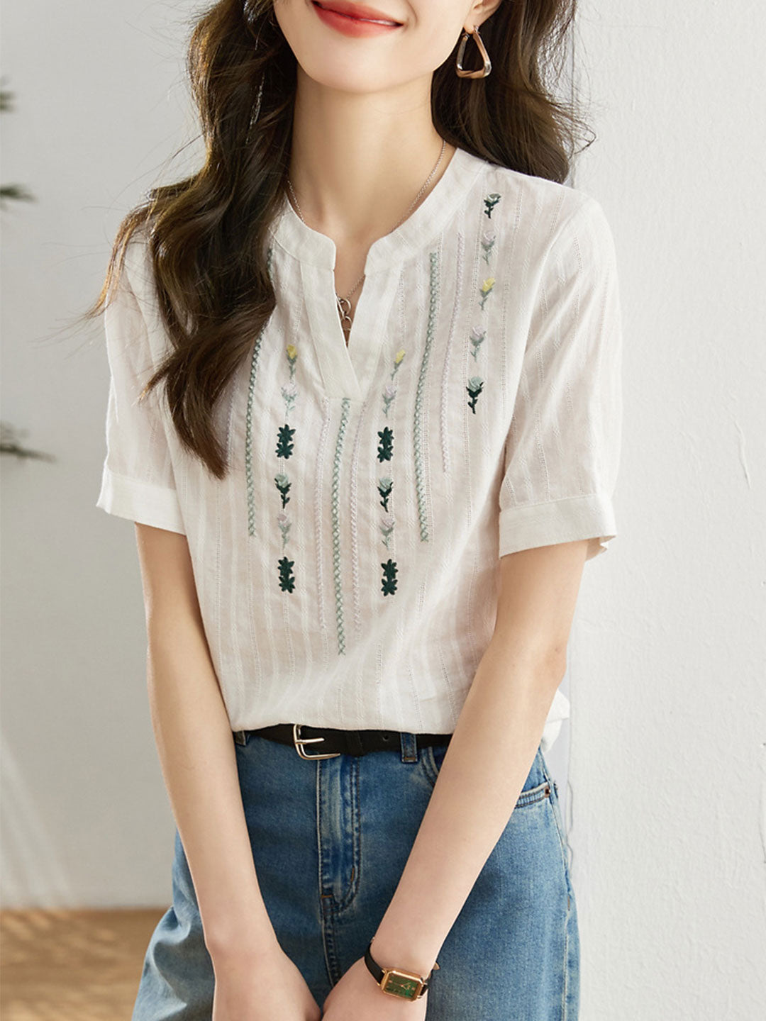 Maya Retro Embroidered Chiffon Shirt