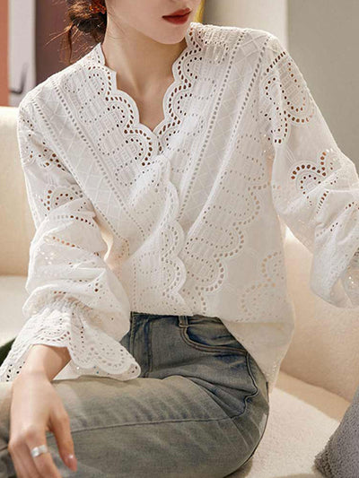 Hannah Retro Hollow Embroidered Blouse