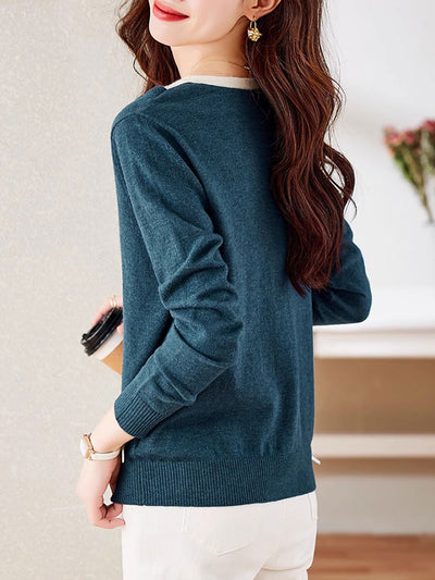 Olivia Crew Neck Patchwork Pullover Knitted Sweater