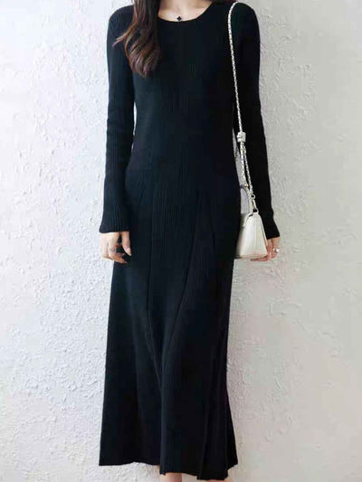 Lauren Classic Crew Neck Solid Color Knitted Sweater Dress