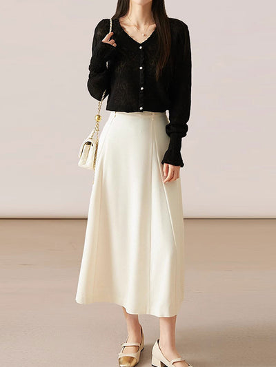 Anna Retro V-Neck Auricular Lace Jacquard Knitted Top