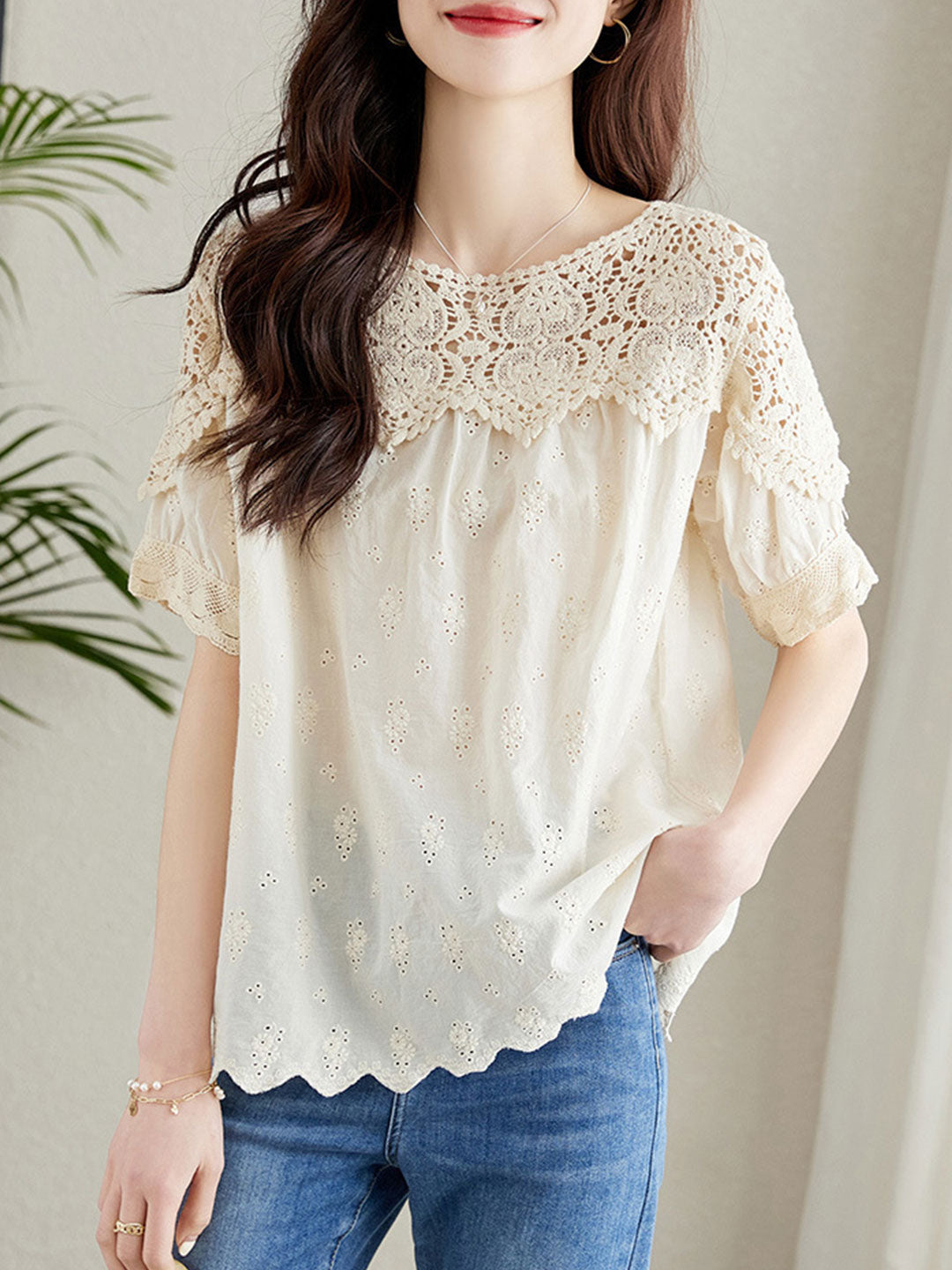 Kaitlyn Elegant Hollowed Lace Shirt