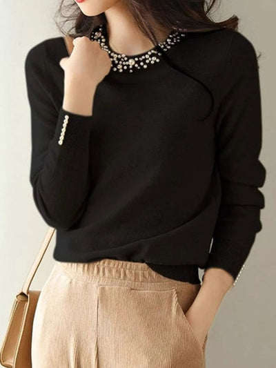 Elizabeth Elegant Beaded Pullover Knitted Top-Yellow
