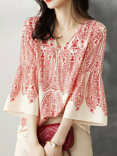 Valeria Casual Flare Sleeve Printed Chiffon Top