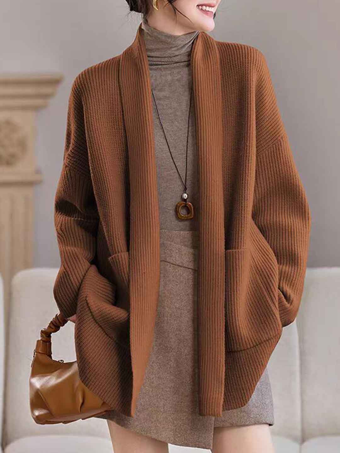 Emily Classic V-Neck Thick Knitted Coat