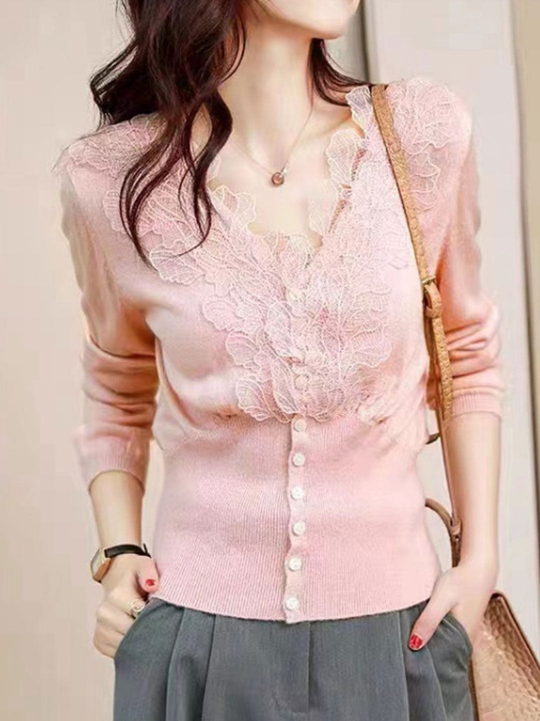 Sophia Classic V-Neck Lace Knitted Sweater