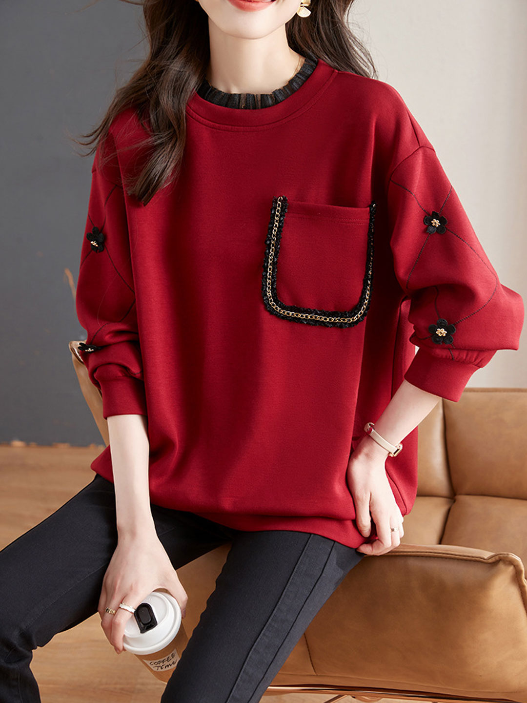 Olivia Casual Auricular Embroidered Sweatshirt