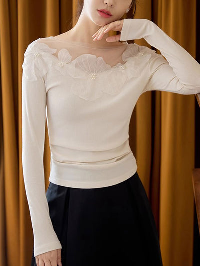 Aubrey Slim Crew Neck Mesh Panelled Top