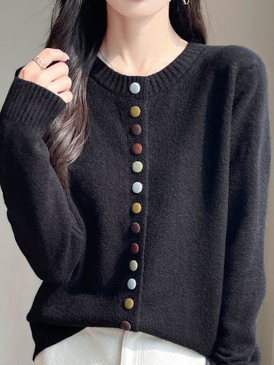 Sophia Classic Crew Neck Colorful Button Knitted Cardigan-Apricot