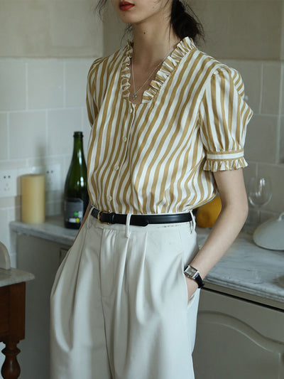 Emily Retro V-Neck Puff Sleeve Top