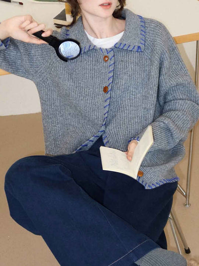 Olivia Loose Lapel Contrasted Color Knitted Cardigan