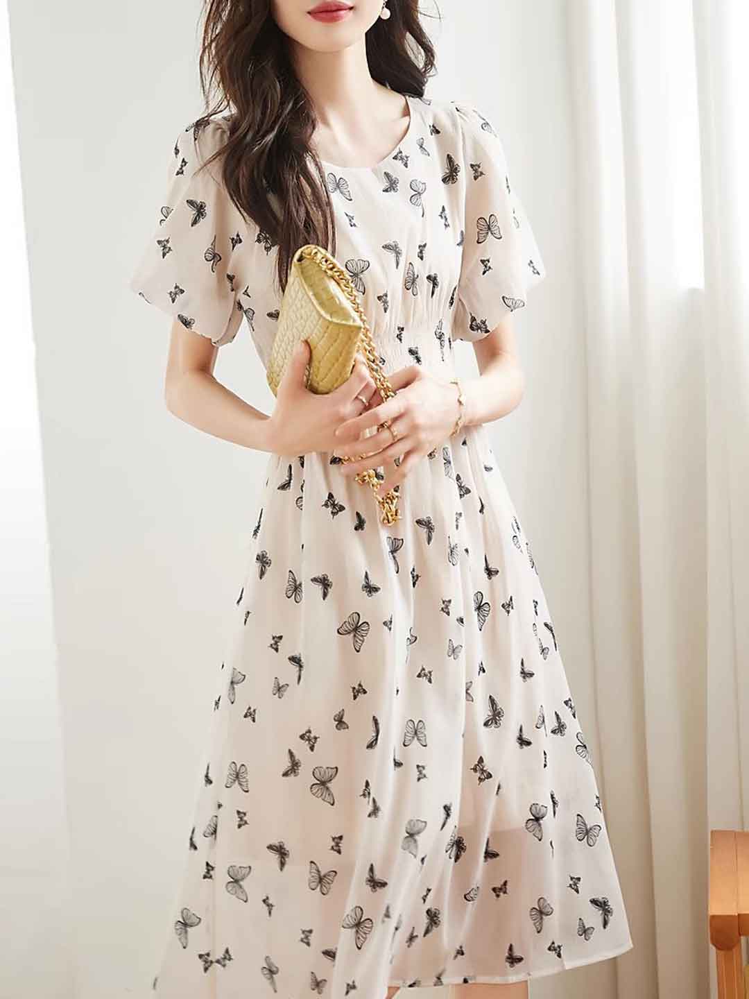 Emma Elegant Butterfly Printed Dress