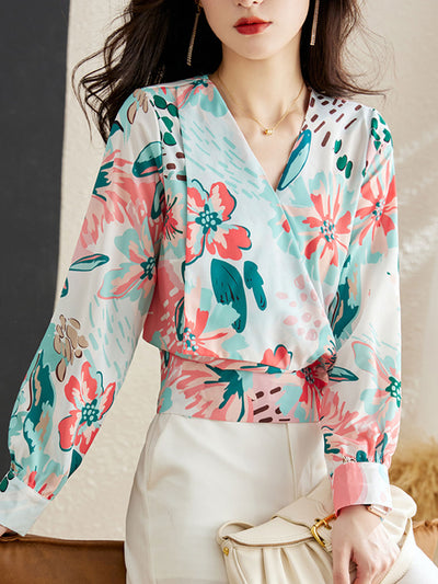 Sarah Casual V-Neck Printed Chiffon Top