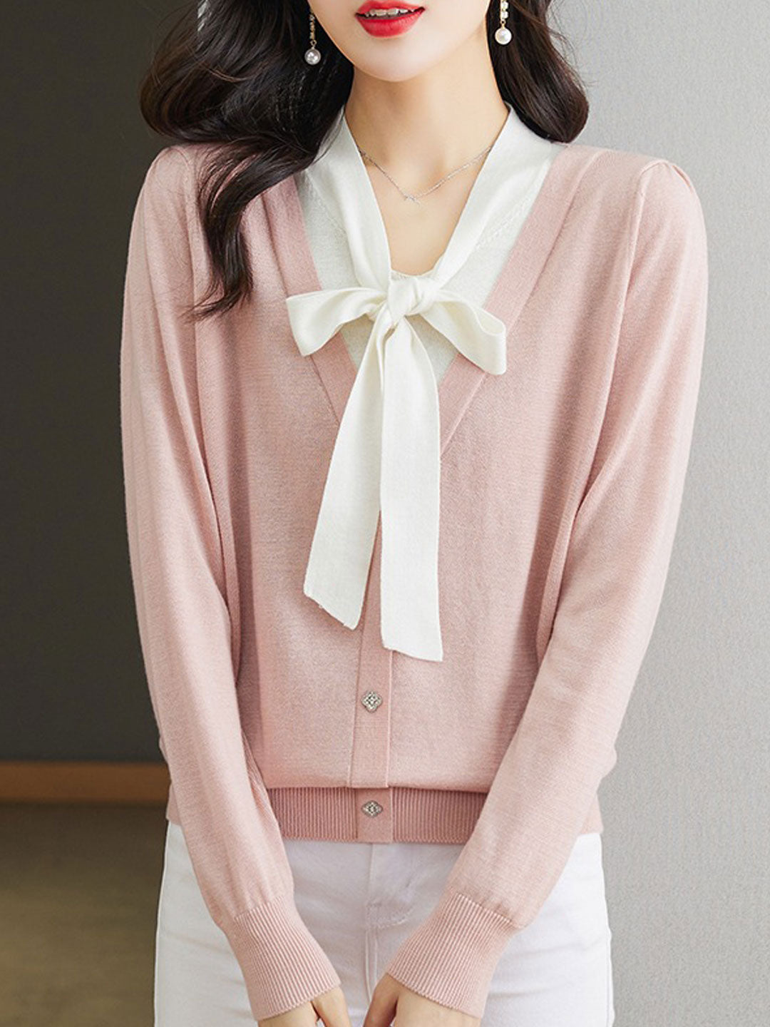 Raya Casual V-Neck Bow Knitted Sweater