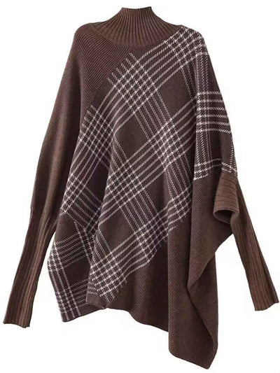 Kaitlyn Loose Turtleneck Irregular Knitted Pullover Cape