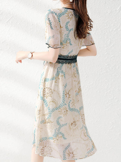Hannah Retro Printed Floral Chiffon Dress