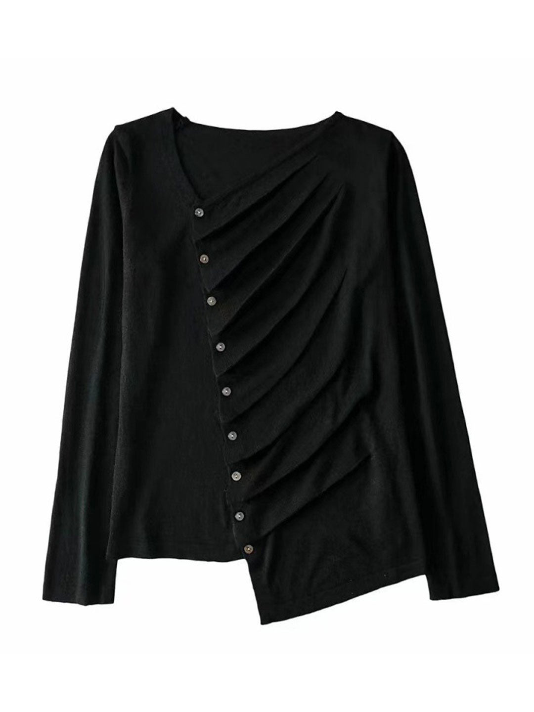 Sarah Loose Pleated Asymmetrical Knitted Top-Gray