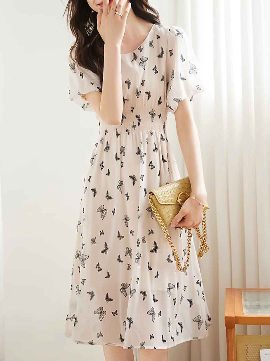 Emma Elegant Butterfly Printed Dress