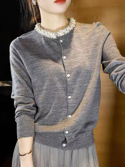 Kayla Classic Crew Neck Studded Knitted Cardigan