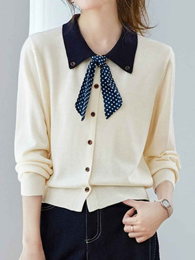 Bella Cute Doll Collar Bow Knitted Top