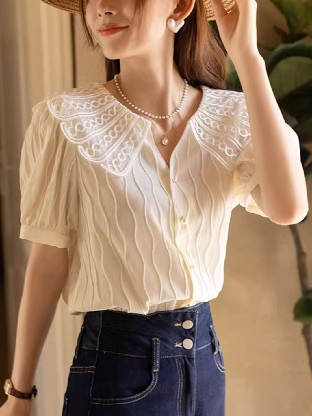 Camila Retro Doll Collar Chiffon Blouse