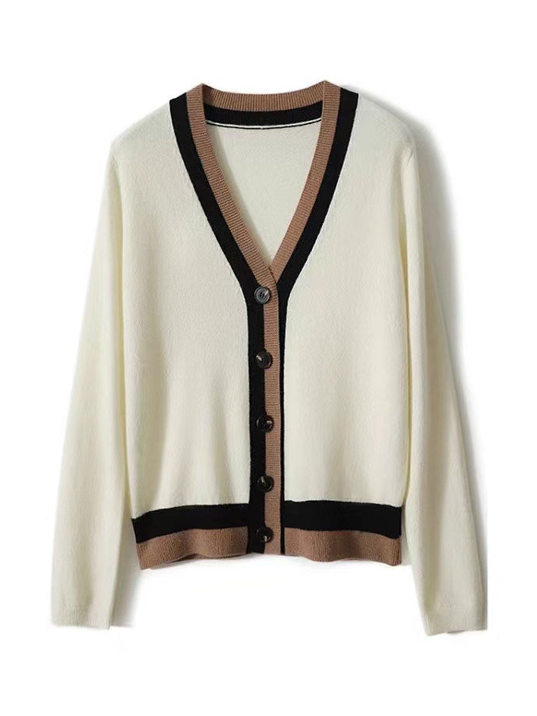 Anna Casual V-Neck Color Block Knitted Cardigan