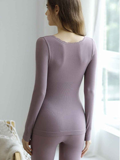 2pcs Women'S Crew Neck Stretch Thermal Underwear