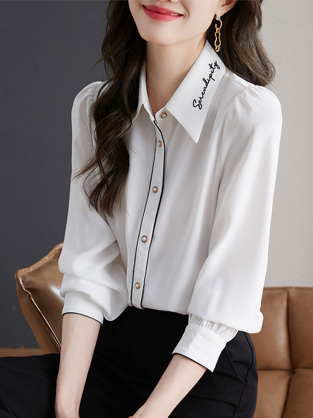 Kayla Vintage Balloon Sleeve Embroidered Shirt