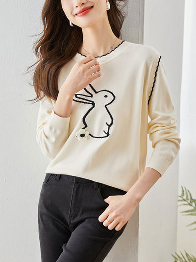 Kayla Casual Rabbit Printed Knitted Pullover Sweater