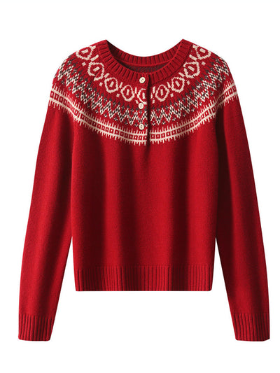 Bella Retro Crew Neck Jacquard Sweater