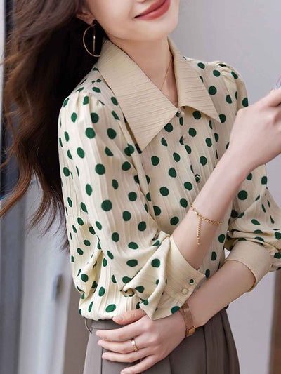 Madelyn Vintage Polka Dot Collar Shirt Top