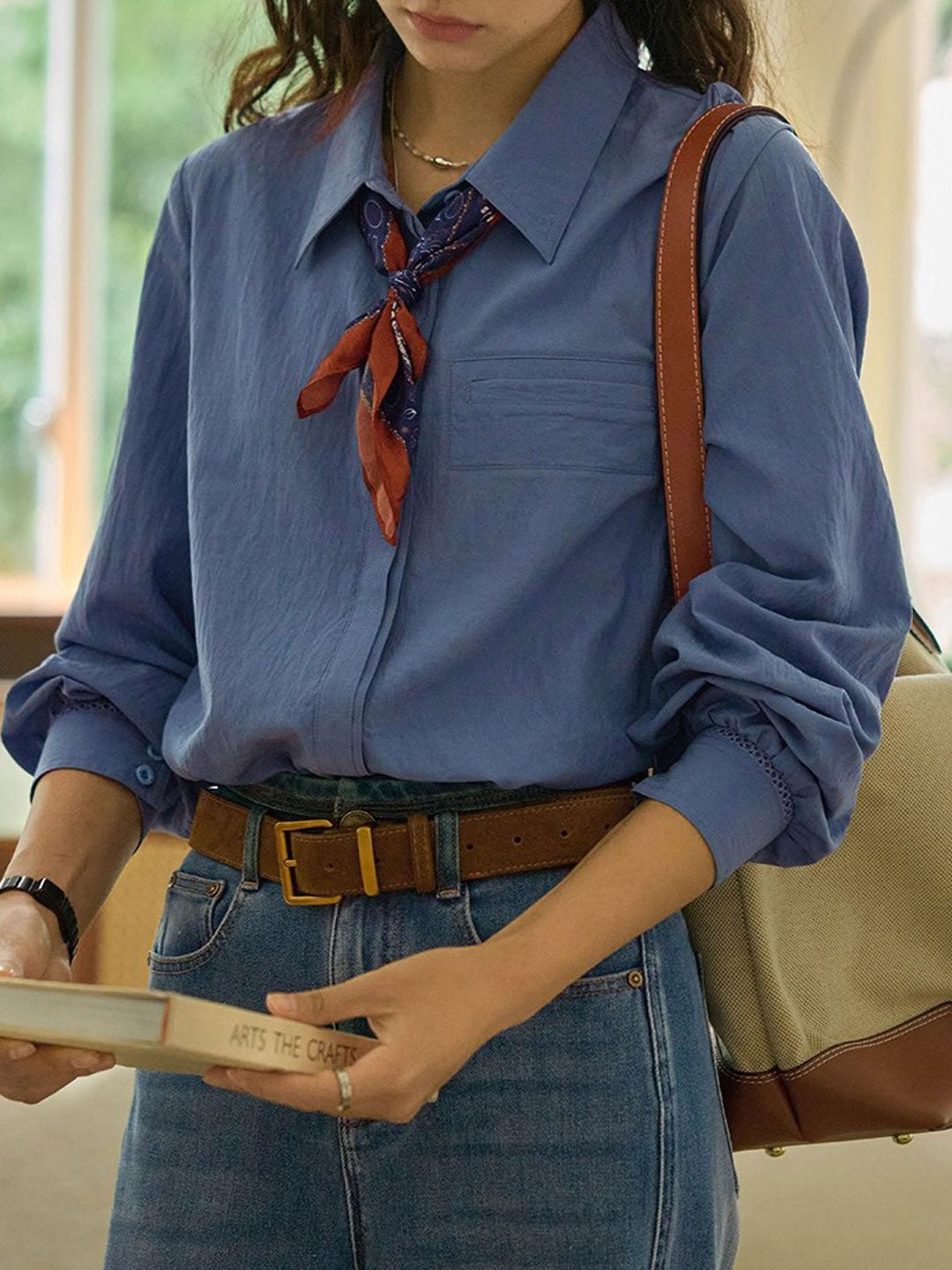 Makayla Retro Lapel Solid Color Shirt