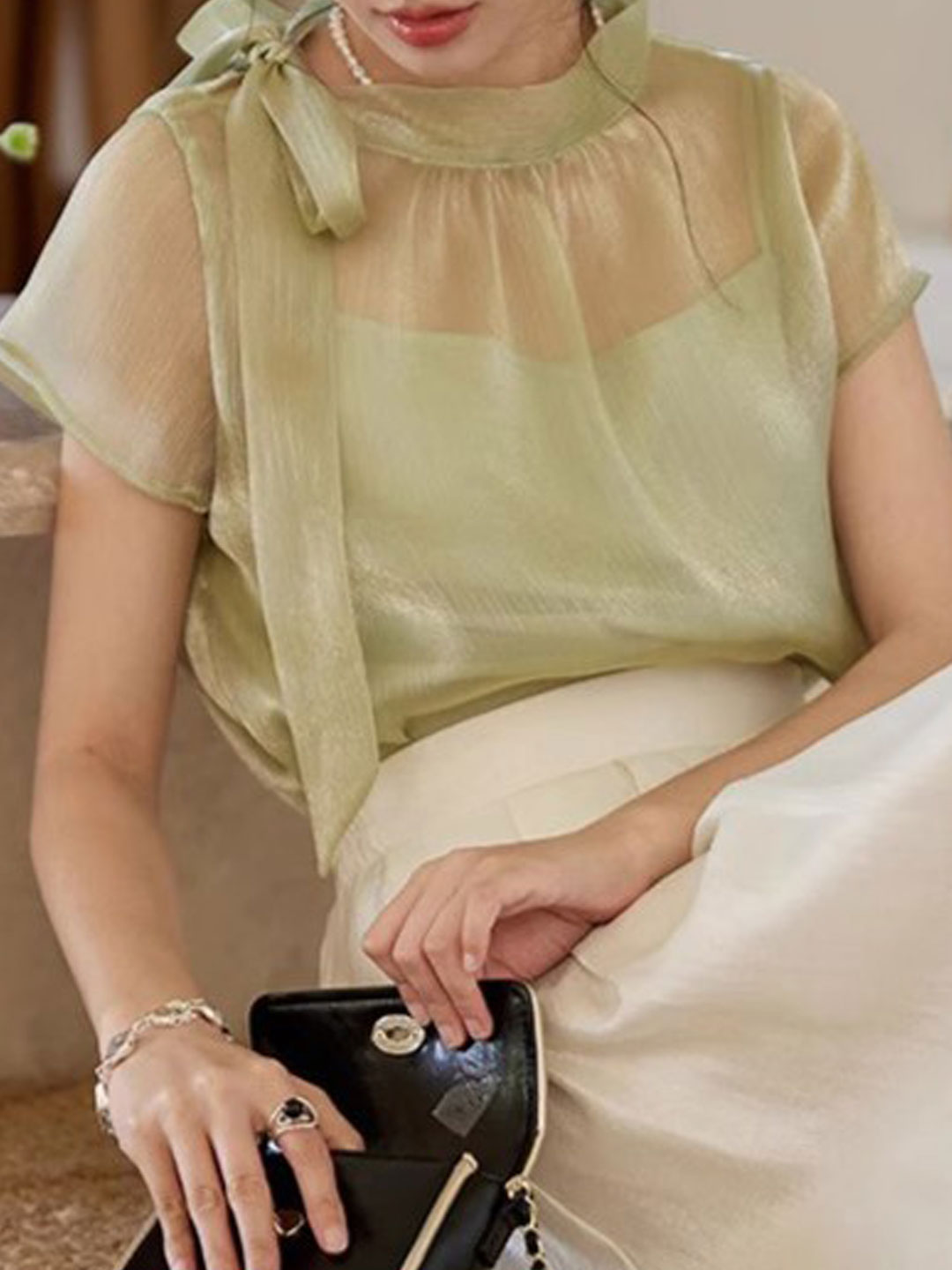 Caroline Elegant Crew Neck Tie Blouse