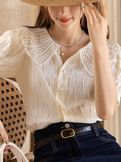 Camila Retro Doll Collar Chiffon Blouse