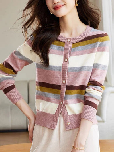 Emma Classic Rainbow Striped Knitted Cardigan