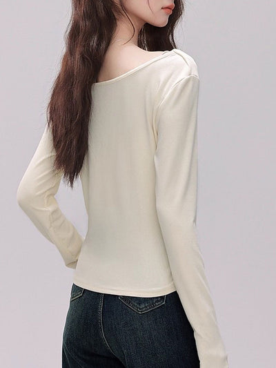 Julia Slim Swing Collar Dimensional Flower Patchwork Top