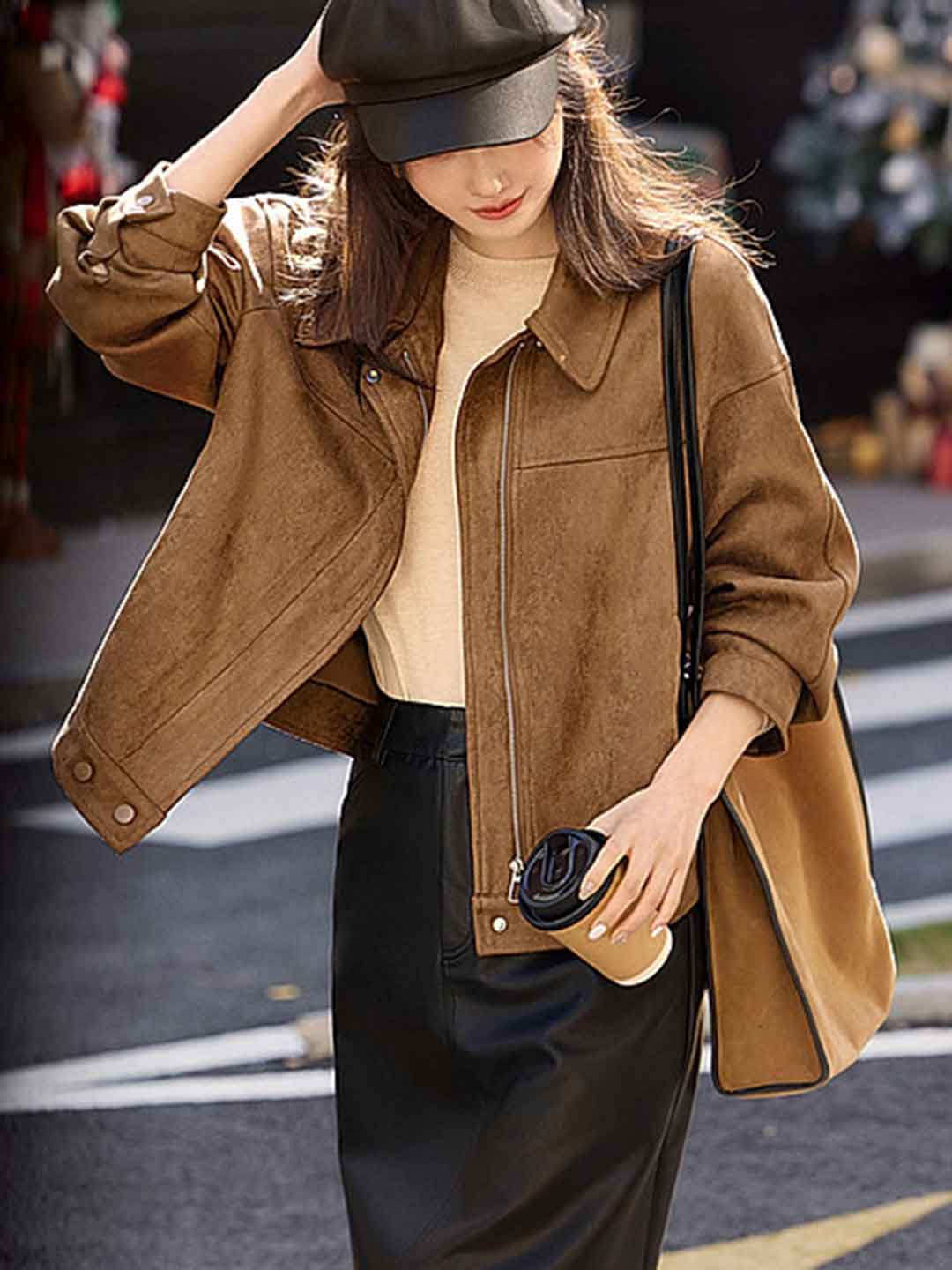 Ella Casual Lapel Suede Jacket
