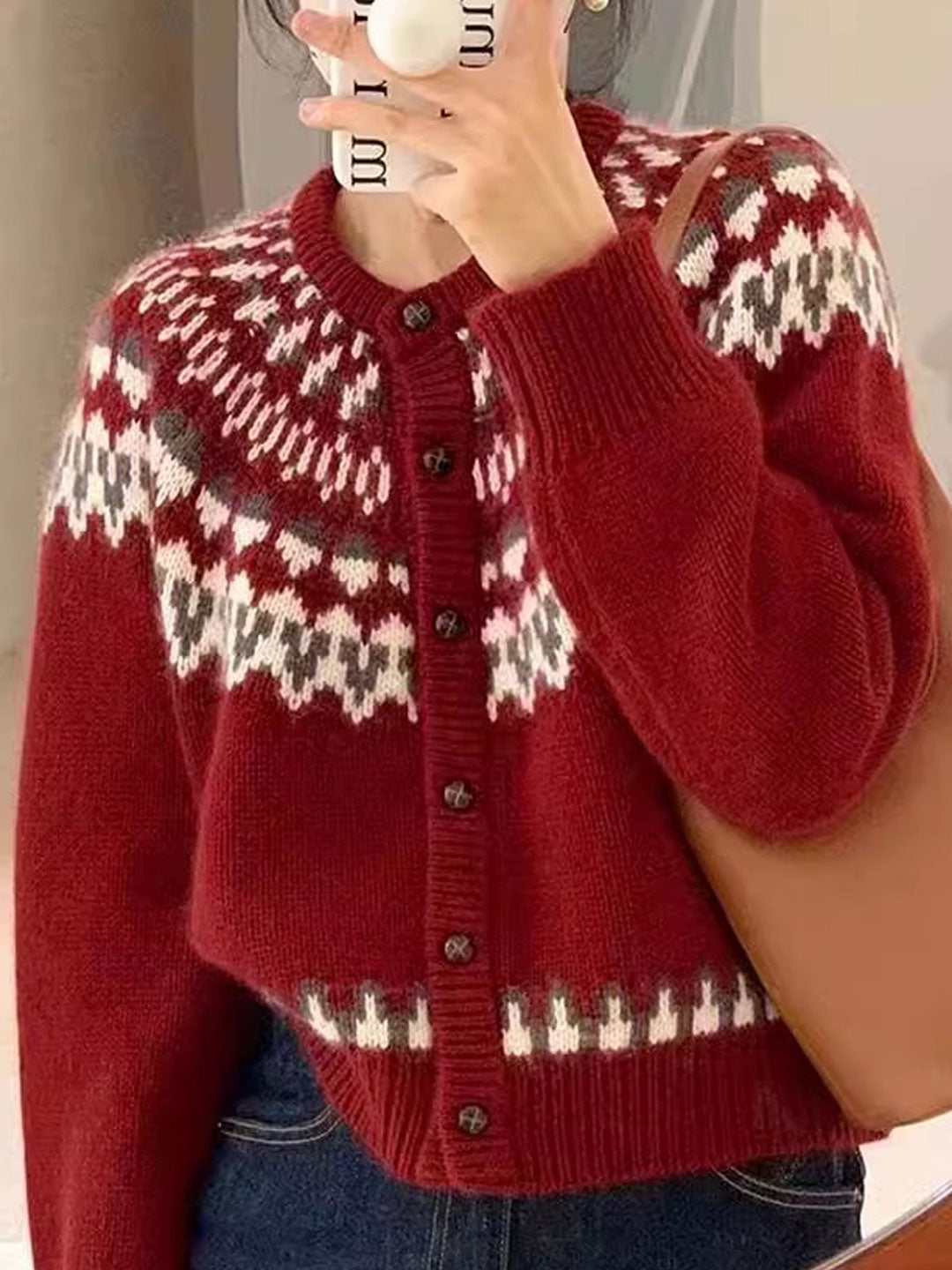 Kayla Retro Crew Neck Contrast Knitted Cardigan